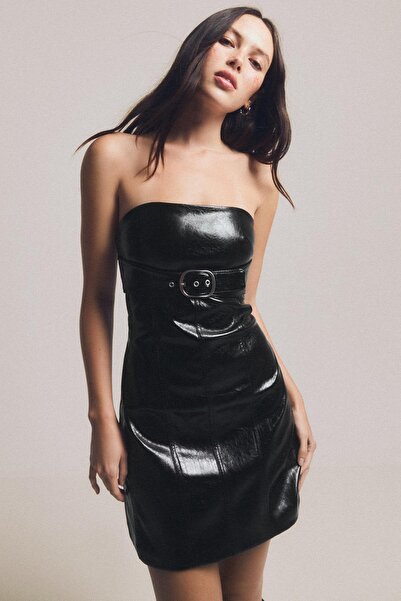 Bershka Suni deri tokalı mini elbise