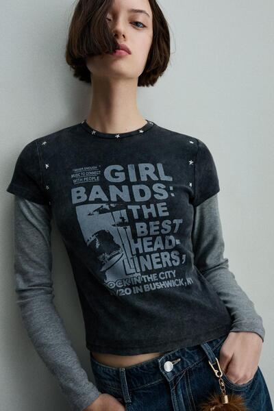 Bershka Kısa kollu zımba baskılı tişört