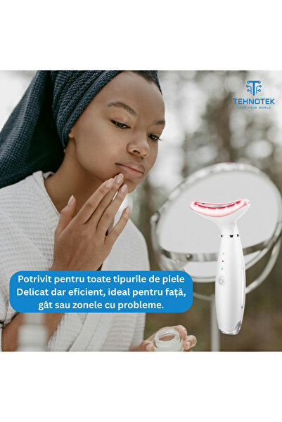 TehnoTek SilkVibe AM-8003 Facial Anti-Wrinkle & Neck Care Device, EMS, Vibration, Heat, 3-Color LED