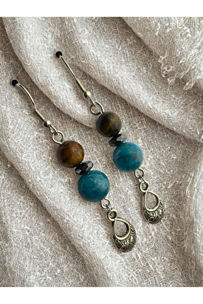 ayrestyle Mystic Elegance Natural Apatite Tiger Eye Hematite Stone Long Dangle Women Earrings