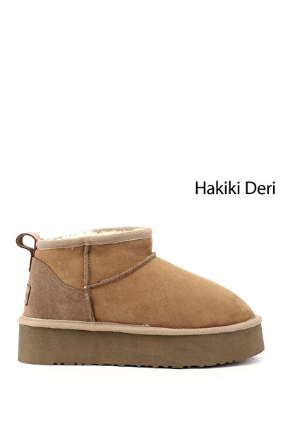 GÖNDERİ(R) Kadın / Kız Taba Süet Mini Platform Taban Hakiki Deri Kürklü Bot