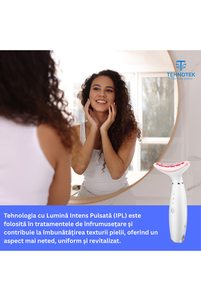 TehnoTek SilkVibe AM-8003 Facial Anti-Wrinkle & Neck Care Device, EMS, Vibration, Heat, 3-Color LED