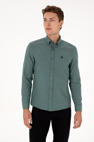 U.S. Polo Assn. Erkek Koyu Yeşil Uzun Kollu Basic Gömlek 50316723-VR079