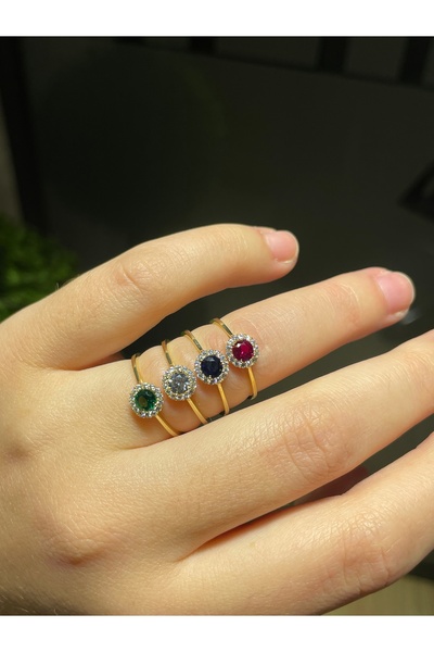 Hepimitu Yakut Renkli Taşlı Altın Yüzük 14 Ayar