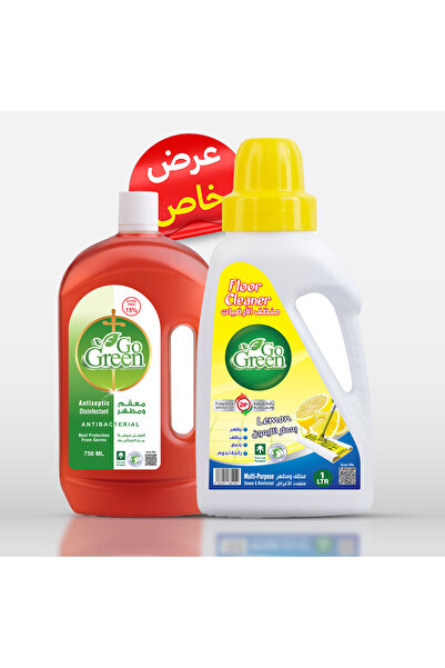 GoGreen منظف ​​الأرضيات 1 لتر، مطهر ومطهر برائحة الليمون 750 مل