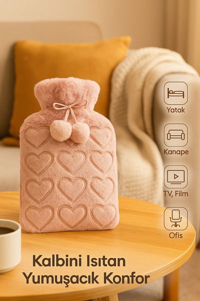 Janissary Peluş Kılıflı Sıcak Su Torbası Ponponlu Yumuşak Kılıflı Yıkanabilir 2 Lt "RENK KARIŞIK GÖNDERİLİR"