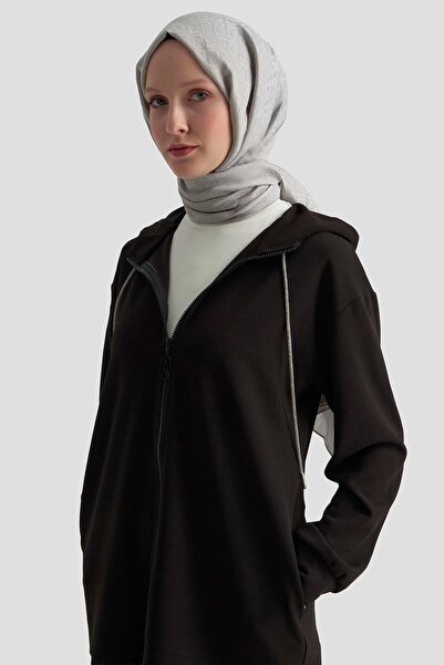 Armine TREND New Season Hooded Zippered Ruffled Pocket Tunic and Elastic Pocket Fabric Pants Top and Bottom Set