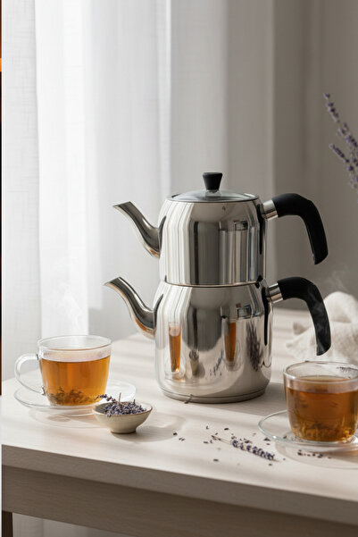 YUNUSOĞLU HOME Hanzade Family Size Stainless Steel Teapot – Shiny Silver, Ergonomic Handle, High Heat Resistance