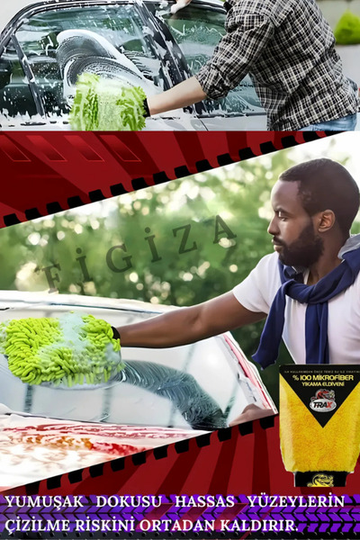 figiza 100% Mikrofiber Araba-Ev Yıkama Eldiveni Çiziksiz Temizlik, Yumuşak Ot...