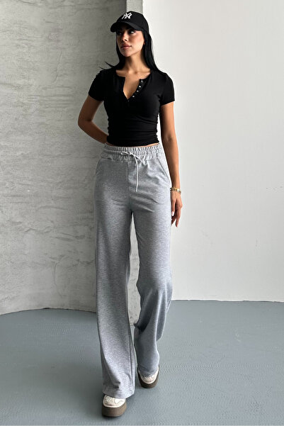 macharel jeans Women's Gray Two Thread Elastic Waist Loose Wide Leg Sweatpants