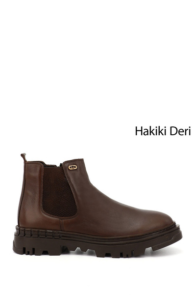 GÖNDERİ(R) Men's Brown Zippered Genuine Leather Chelsea Boots