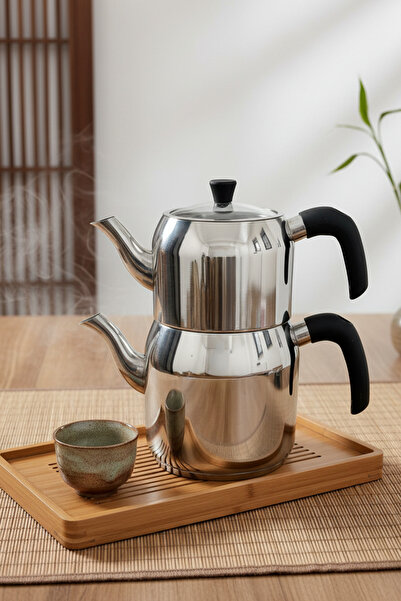 YUNUSOĞLU HOME Hanzade Family Size Stainless Steel Teapot – Shiny Silver, Ergonomic Handle, High Heat Resistance