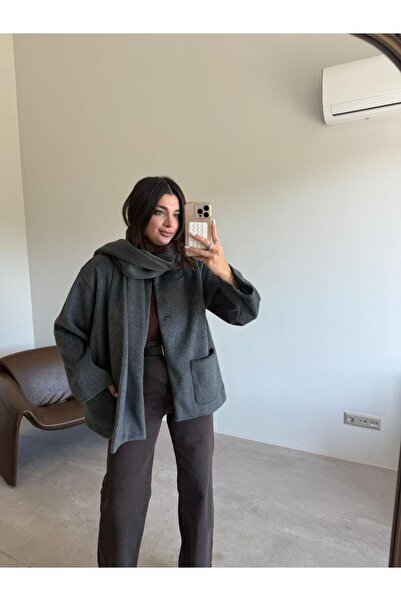 Bade Butik Jachetă cașmir cu detaliu șal gri