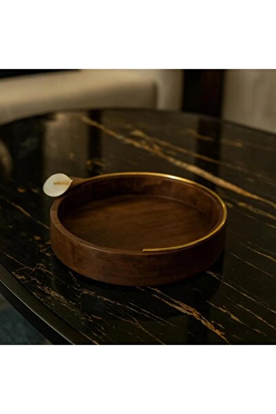Dania Beech wood serving tray with multi-use golden lily decor