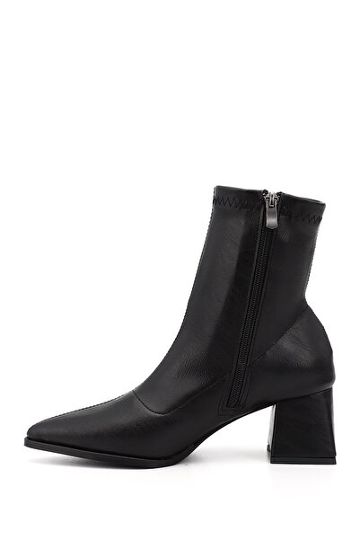 GÖNDERİ(R) Γυναικείες/Κορίτσια Μαύρες Stretch Μπότες με Μυτερό Χοντρό Τακούνι με Μαύρο Φερμουάρ