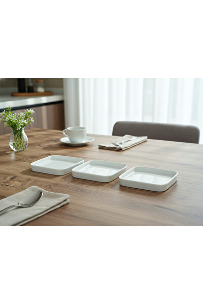 Le Paon طقم أطباق فطور مربعة من البورسلين مقاس 14×14 سم - طقم تقديم المقبلات مكون من 3 قطع