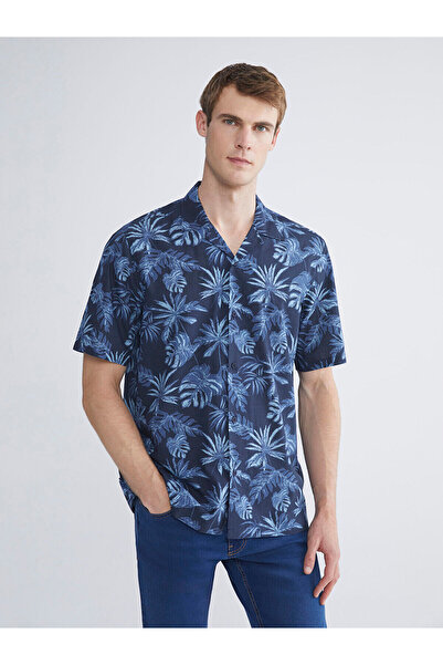 LC Waikiki Ozmekan New Season Regular Fit Resort Collar Short Sleeve Patterned Poplin Men's Shirt