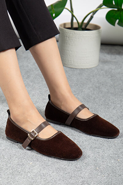Jackers Γυναικείες μπαλαρίνες με ζώνη από καφέ σουέντ, άνετες καθημερινές κομψές απλές μπαλαρίνες