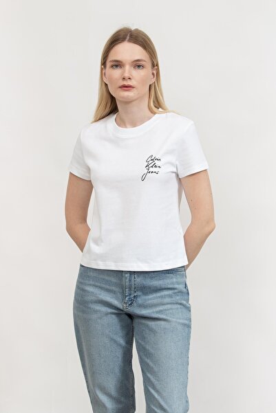 Calvin Klein Kadın Beyaz Kısa Kollu Tişört