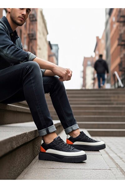 BOA BOA BA0801 - Pánské boty z černé oranžové padákové tkaniny s vysokou podrážkou