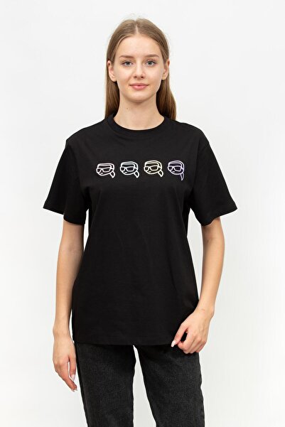 Karl Lagerfeld Kadın Bisiklet Yaka T-Shirt Siyah