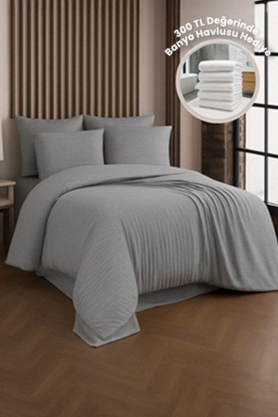 MOON SECRET طقم غطاء لحاف مزدوج من الساتان القطني بلون أنثراسيت ممتاز في صندوق