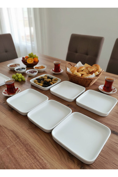 Le Paon 14x14 cm Kare Porselen Kahvaltılık 6’lı Set – Meze ve Kahvaltı Sunumluk Tabak Seti
