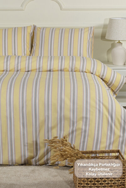 Elart طقم غطاء لحاف سكات مزدوج مع ملاءة مطاطية (200×220 سم) لون إكرو