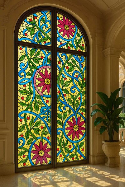 burawall şeffaf vitray desen yapışkanlı folyo  90cmx 2 metre