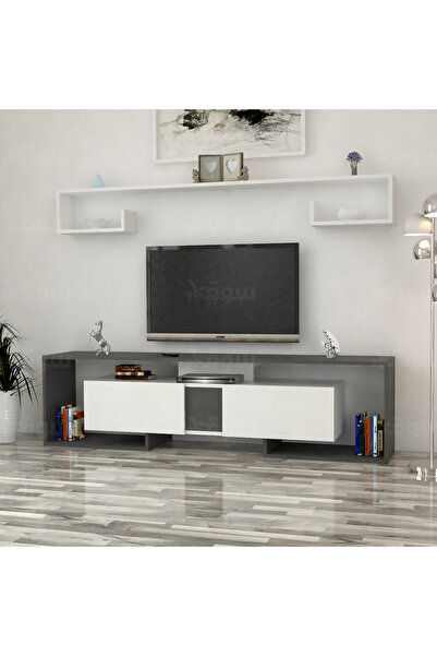 Stylish Home طاولة تلفزيون، أبيض ورمادي، SHTV34