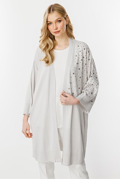 Butik Triko Mutlu ertan women's star stone detailed knitwear cardigan gray 20182