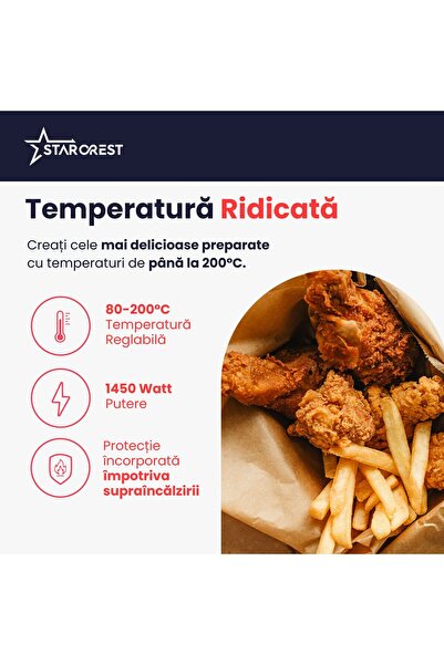 STARCREST Friteuza digitala cu aer cald XL STARCREST SFR-5252WH, 1450 W, 5 Litri, Termostat 80 - 200 °C