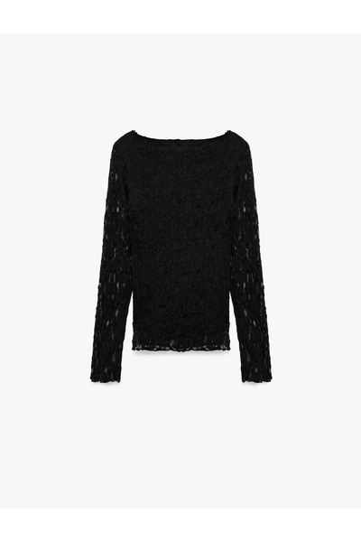 Koton Slim Fit Long Sleeve Boat Neck Lace T-Shirt