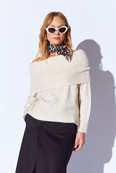 EDITION WOMAN Pulover pentru femei Madonna Guler Open Shoulder Stone Soft - EK 100539428