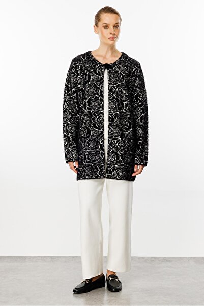 Butik Triko Gül Desenli Angored Ceket