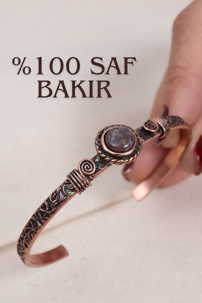 LA PERRY ACCESSORIES سوار على شكل زهرة أصلي من النحاس النقي مع حجر اليوكانيت