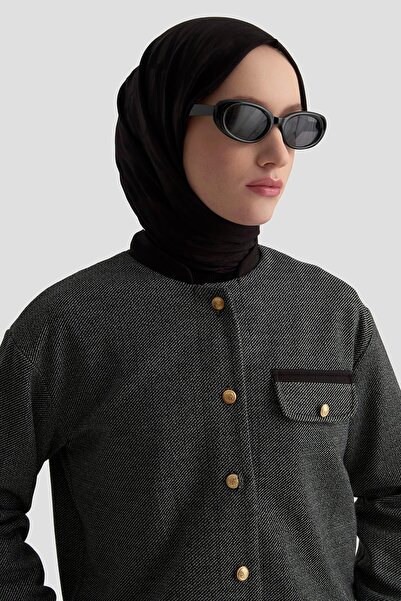 Armine TREND New Season Plaid Patterned Buttoned Jacket with Chest Pocket and Zippered Pocket at the Waist Skirt Bottom-Top Set