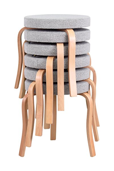 VİLİNZE Ege Teddy Kumaş Naturel Ahşap Ayak Istiflenebilir Mutfak-balkon Tabur...