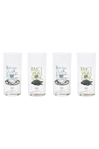 Anason İşleri Rakı Yavaş İçilir+Buzsuz Olur Bunsuz Olmaz Rakı Kadehi 4'lü Set