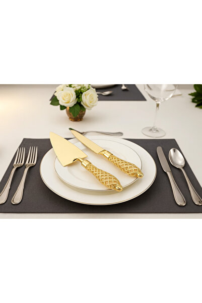 Elta Collection 2-Piece Gold Metal Serving Spatula and Knife