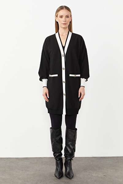 Mutlu Ertan Women's Ribbed Button Detailed Cardigan Black 30215