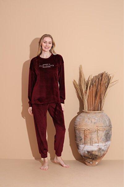Lukitus Kadife Uzun Kol Kadın Pijama Takımı