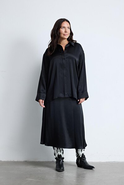 LUOKK Jessıca Geniş Kol Büyük Beden Saten Gömlek