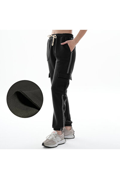 ASN concept بنطال رياضي أسود بجيوب كارجو للسيدات (مع خيار المقاس الكبير)