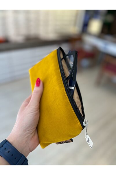 JULIANO Θήκη γυαλιών με φερμουάρ ειδικής σχεδίασης σε κίτρινο σουέντ - Τσάντα
