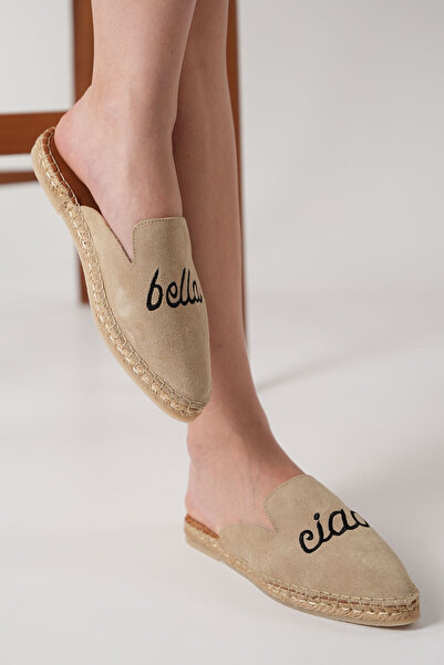 Bestyle Papuci de damă Ciao, bej, din piele de căprioară, espadrile