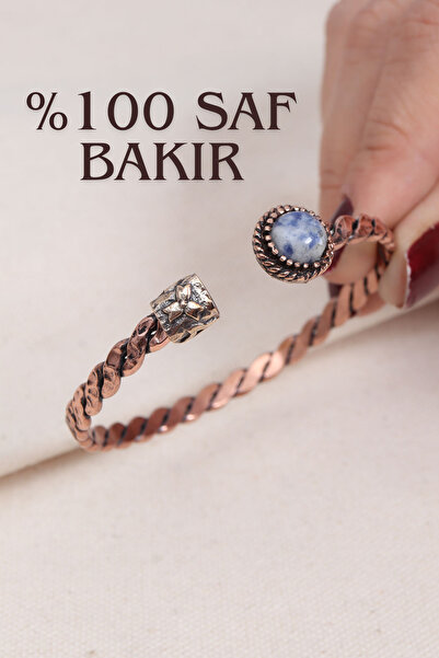 Süspüs Accessories Sodalit Taşlı Saf Bakır Örgü Model Otantik Bilezik