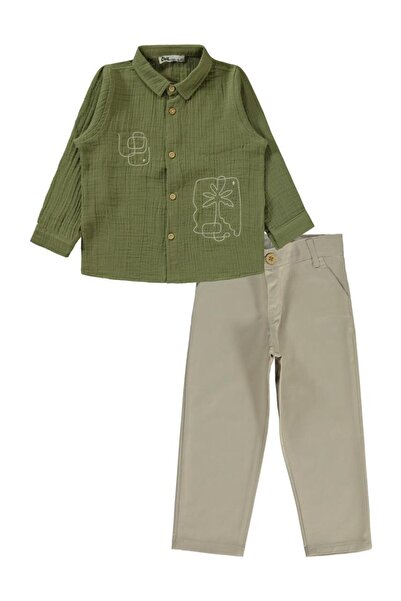 Civil Boys Printed Piece Shirt Set for Ages 2-5 - Khaki3-4 Years