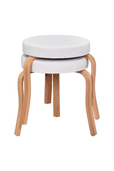 VİLİNZE Ege Teddy Kumaş Naturel Ahşap Ayak İstiflenebilir Mutfak-Balkon Tabur...