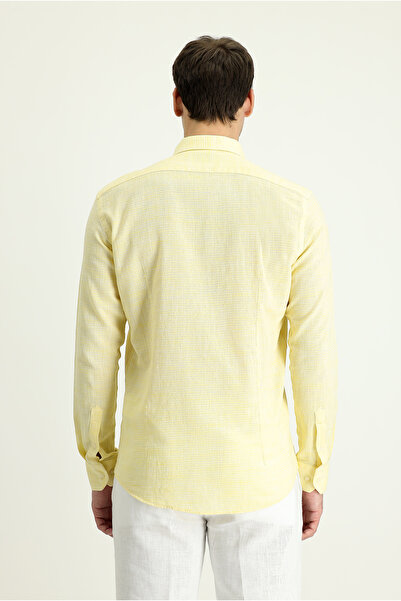 Kiğılı Uzun Kol Slim Fit Dar Kesim Keten Görünümlü Pamuk Spor Düğmeli Yaka Gömlek